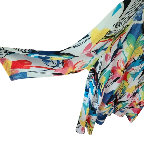 Onque Casuals Top Shirt Floral Bright Colorful Studded 3/4 Sleeve Women Size 1X - Picture 4 of 5